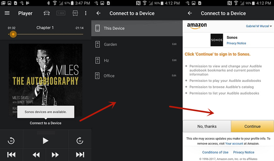 connect audible to sonos android