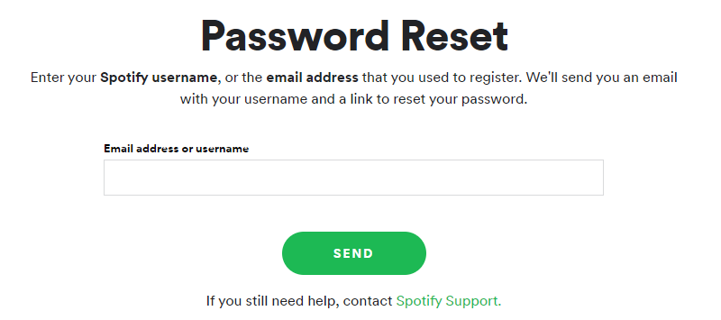 reset spotify password