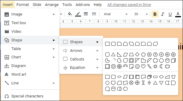 insert shape in google slide