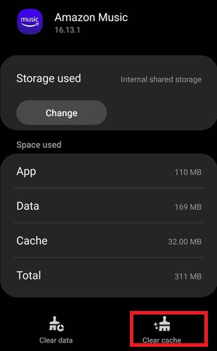 clear Amazon Music cache on Android