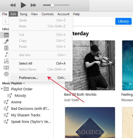 click preferences in itunes