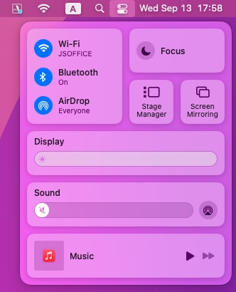 sound in control center mac