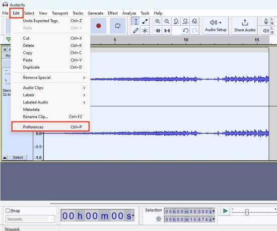 audacity edit menu