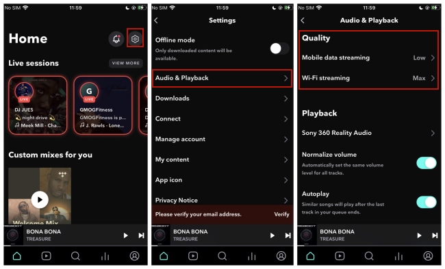 change tidal audio quality on phone