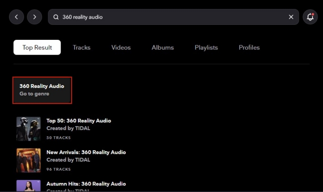 find tidal 360 reality audio on pc