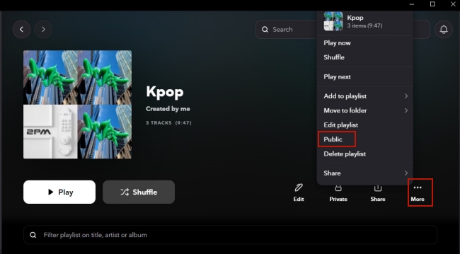 make tidal playlist public on pc