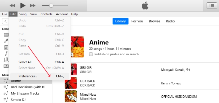 click preferences in itunes