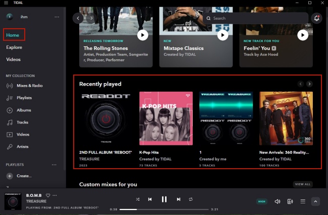 home page on tidal pc