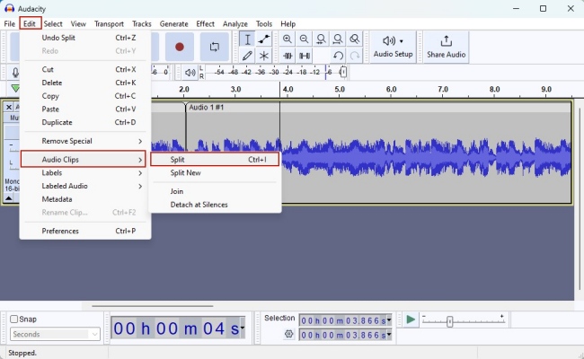 split audio on audacity