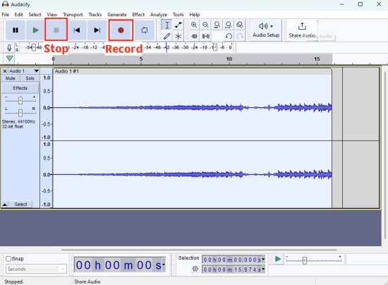 start and stop on audacity