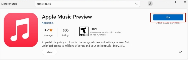 get apple music preview on microsoft store