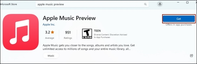 get apple music preview on microsoft store