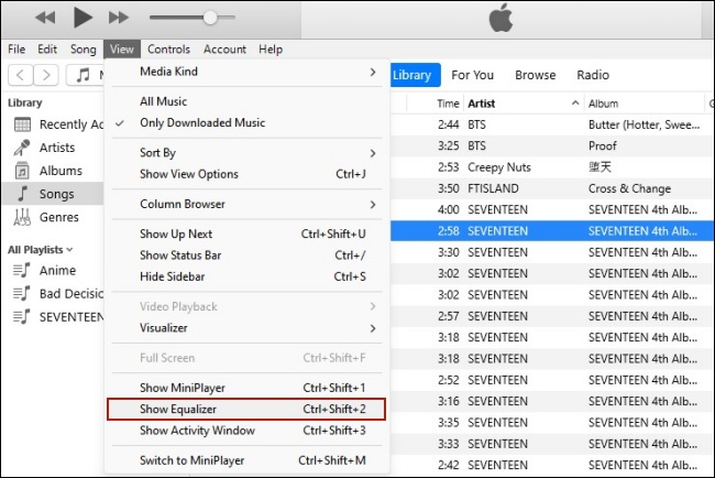 show itunes equalizer