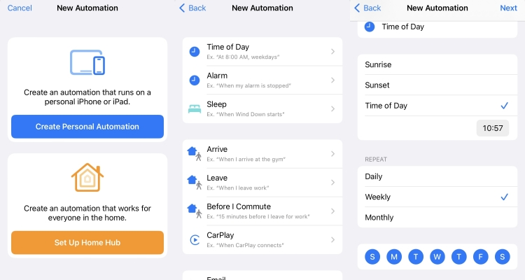 create personal automation on shortcuts