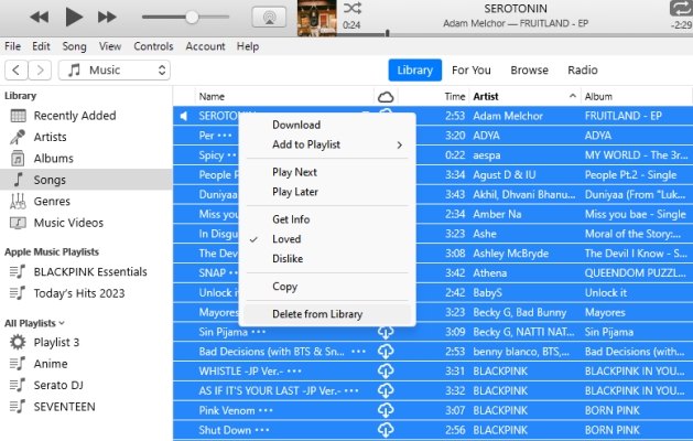 remove songs from apple music on pc