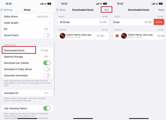 remove downloaded songs from apple music on ios
