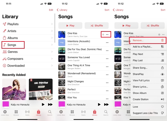 remove songs from apple music on ios