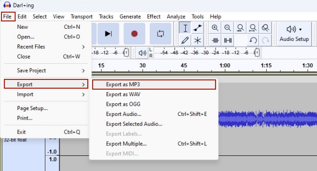 export as mp3 from audacity